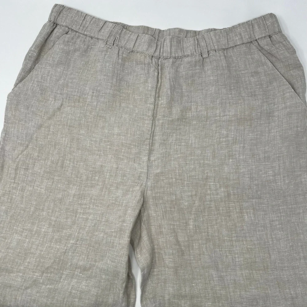 Quince 100% European Linen Pants Flax Tan Women's Size Large Cropped Relaxed